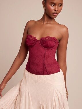 Pretty Little Thing Strapless Lace Bustier Corset Top - Wine